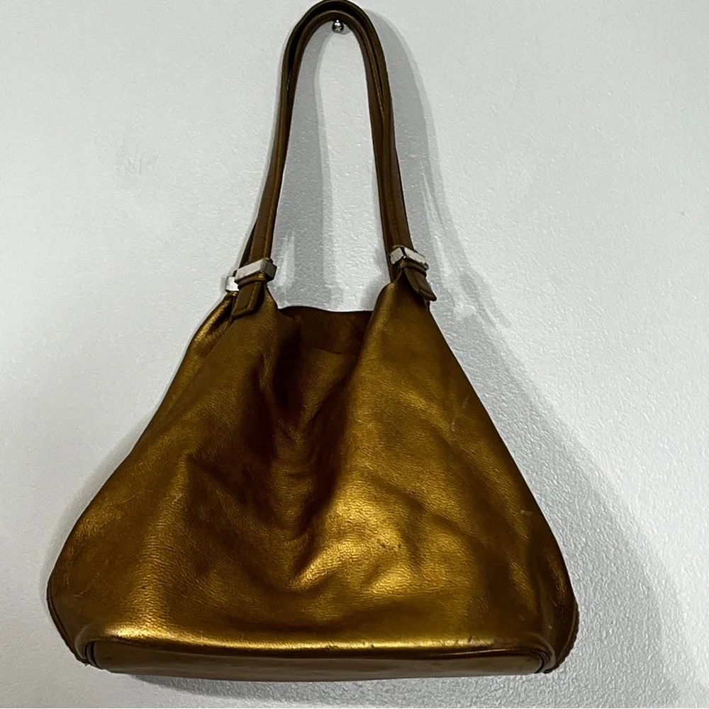 Michael Kor Gold Leather Handbag with Keychain Magnetic Closures